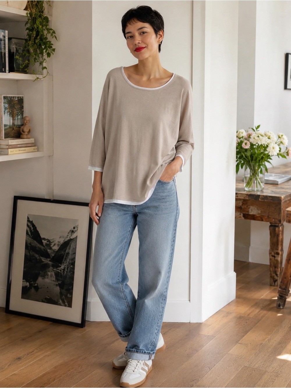 Woolrich Stone 3/4 Sleeve Pullover Top 2XL Ramie Cotton Minimalist